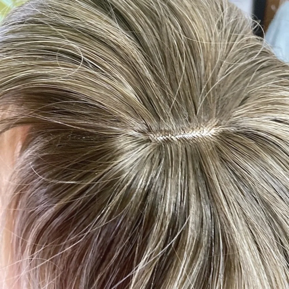 grey blonde long layered wig curtain bangs